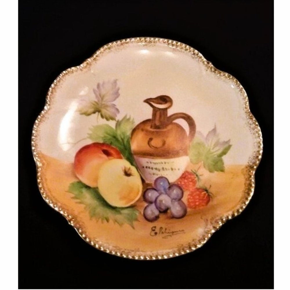 Vintage Hand Painted 8" Plate Scalloped Edge In Gold Signed by E. Ishiqura